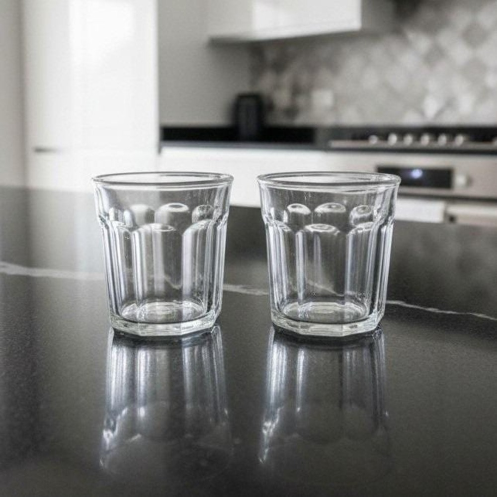 Luminarc 500 Clear Glass Tumblers, Set of 2, 10-Panel Design, French Glassware